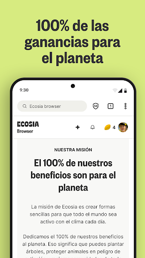 Captura de pantalla de Ecosia: Busca, planta árboles.