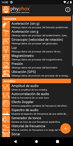 Captura de pantalla de phyphox