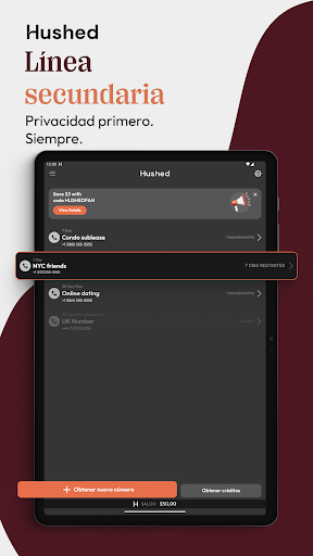 Captura de pantalla de Hushed 2do número de teléfono