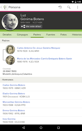 Captura de pantalla de FamilySearch - Árbol