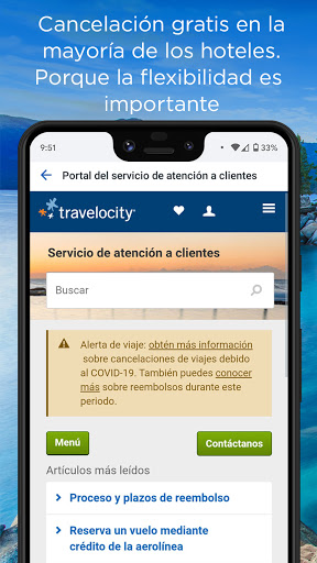 Captura de pantalla de Travelocity hotel y vuelo