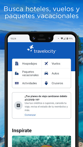 Captura de pantalla de Travelocity hotel y vuelo