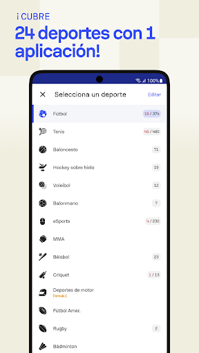 Captura de pantalla de Sofascore: Deportes en directo