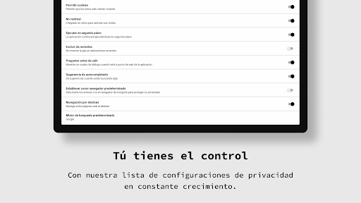 Captura de pantalla de aplicación navegador privado