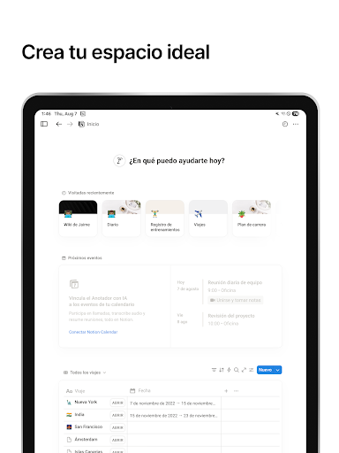 Captura de pantalla de Notion: Notas, tareas e IA