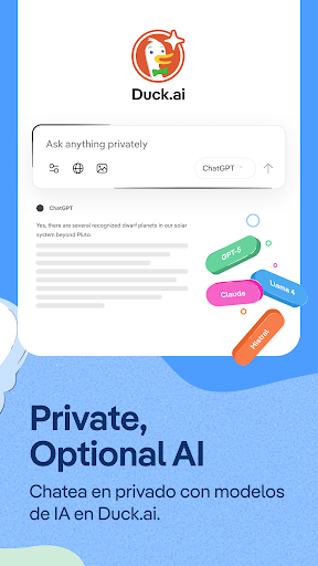 Captura de pantalla de DuckDuckGo, optional Duck.ai