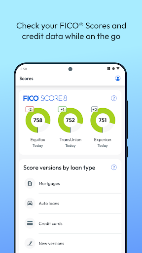 Captura de pantalla de myFICO - Credit Score Tracking