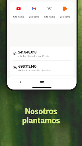 Captura de pantalla de Ecosia: Busca, planta árboles.