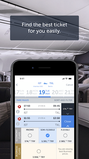 Captura de pantalla de Turkish Airlines Flight Ticket