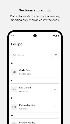 Captura de pantalla de Gestión de Equipos Square