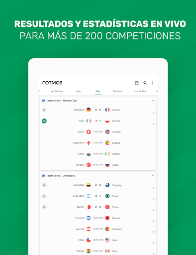 Captura de pantalla de FotMob - Resultados de fútbol