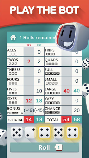 Yazy the yatzy dice game Screenshot