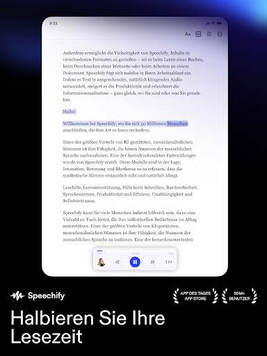 Speechify: KI-Vorlese-App Screenshot