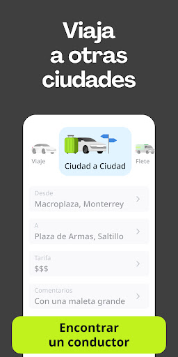 Captura de pantalla de inDrive. Viajes alternativos