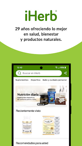 Captura de pantalla de iHerb: Vitaminas y suplementos
