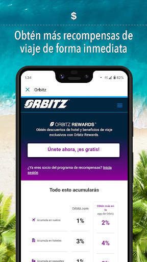 Captura de pantalla de Orbitz: Hoteles y vuelos