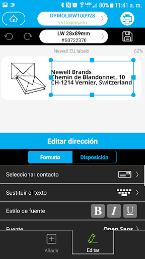 Captura de pantalla de DYMO Connect