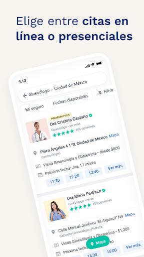 Captura de pantalla de Doctoralia: pide citas médicas
