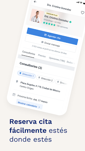 Captura de pantalla de Doctoralia: pide citas médicas