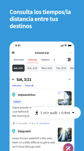 Captura de pantalla de Wanderlog: Plan Viaje y Guía