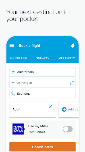 Captura de pantalla de KLM - Reservar un vuelo