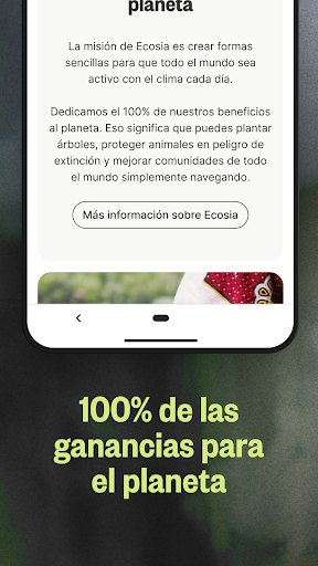 Captura de pantalla de Ecosia: Busca, planta árboles.