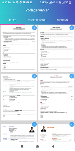 Lebenslauf erstellen Bewerbung Screenshot
