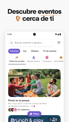 Captura de pantalla de Meetup: eventos locales