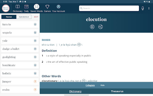 Captura de pantalla de Dictionary - Merriam-Webster