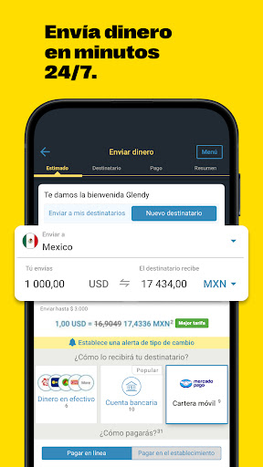 Captura de pantalla de Western Union Envíar dinero