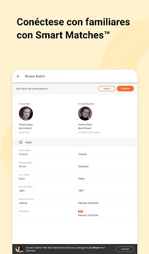 Captura de pantalla de MyHeritage: Árbol genealógico