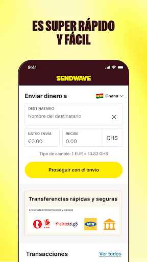 Captura de pantalla de Sendwave: enviar dinero rápido