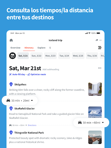 Captura de pantalla de Wanderlog: Plan Viaje y Guía