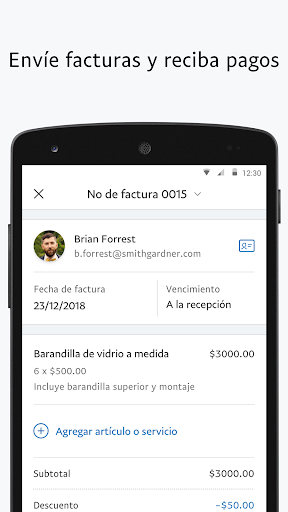 Captura de pantalla de PayPal para empresas