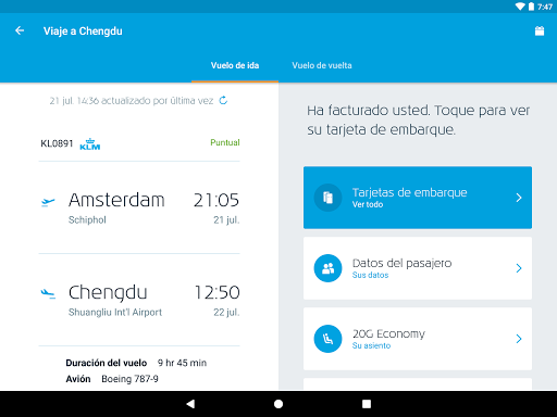 Captura de pantalla de KLM - Reservar un vuelo