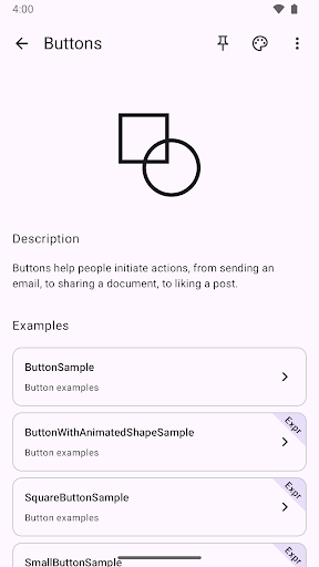 Captura de pantalla de Compose Material Catalog
