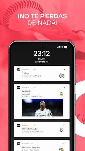 Captura de pantalla de 365Scores: resultados en vivo