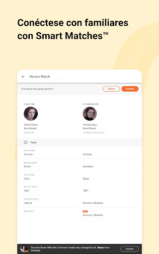 Captura de pantalla de MyHeritage: Árbol genealógico