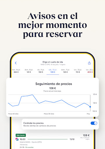 Captura de pantalla de Expedia: viaje, hotel, vuelo
