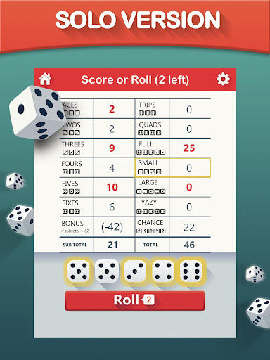 Yazy the yatzy dice game Screenshot