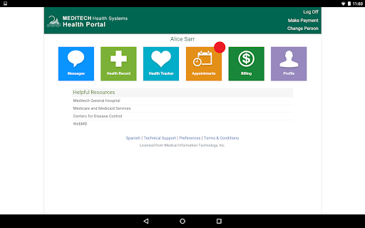 Captura de pantalla de MEDITECH MHealth