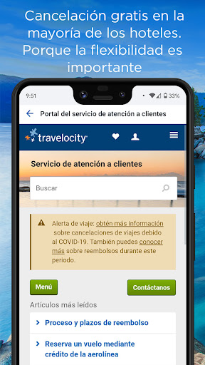 Captura de pantalla de Travelocity hotel y vuelo