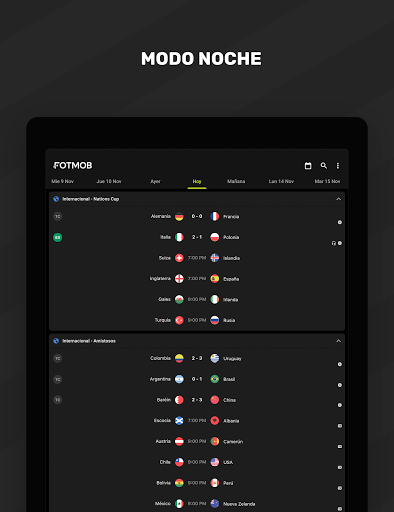 Captura de pantalla de FotMob - Resultados de fútbol