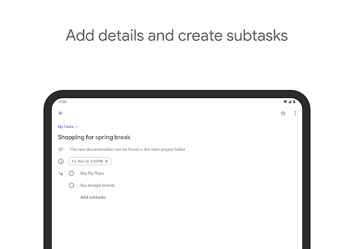 Captura de pantalla de Google Tasks