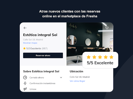 Captura de pantalla de Fresha para negocios
