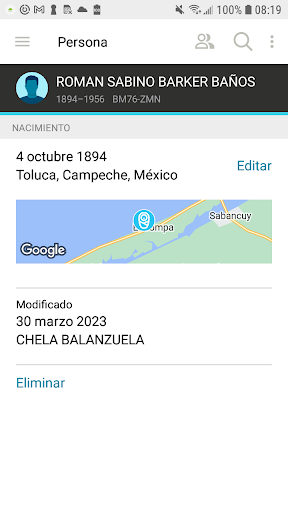 Captura de pantalla de FamilySearch - Árbol