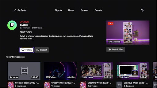 Captura de pantalla de Twitch: emisiones en directo