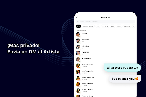 Captura de pantalla de Weverse, Acércate a tu artista