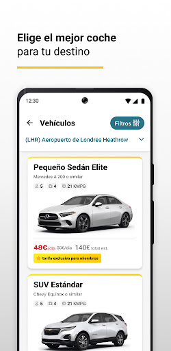 Captura de pantalla de Hertz: alquiler de coches
