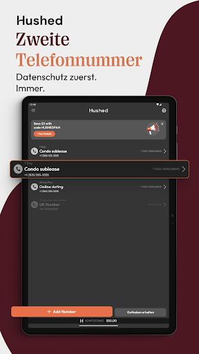 Hushed – Zweite Telefonnummer Screenshot